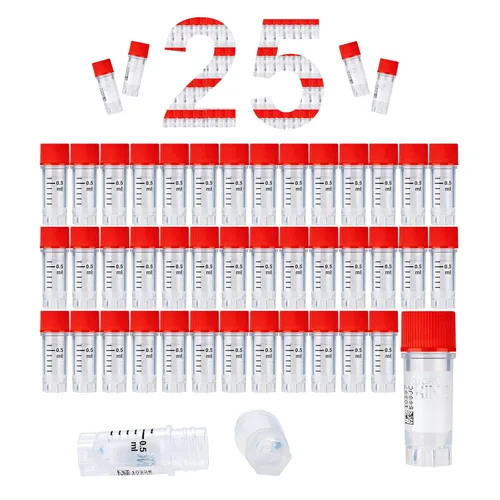 Miniatura 56 de Cryoviales de 0.0 fl oz, 25Pcs Cryotubes con código de barras lateral, frascos de esterilización con rosca externa, tubos de muestra con tapas Azul