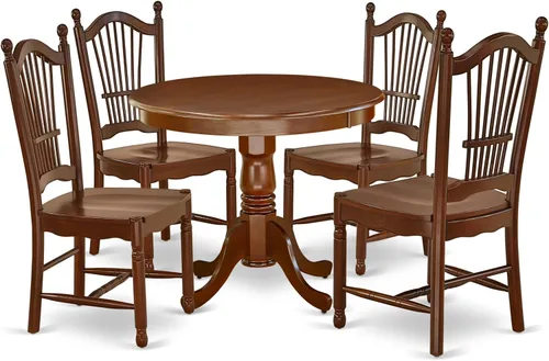Miniatura 9 de East West Furniture ANDO3-BCH-W Juego de mesa de comedor de 3 piezas contiene una mesa redonda de madera con pedestal y 2 sillas de comedor