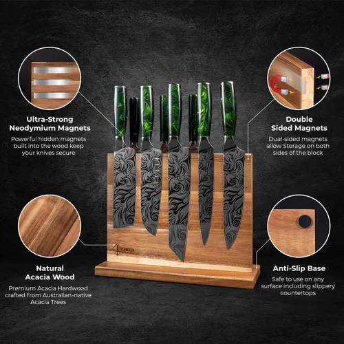 Miniatura 3 de SENKEN - Bloque magnético de madera de acacia natural, imanes de neodimio ultra fuertes de doble cara, soporte para cuchillos para 16 cuchillos