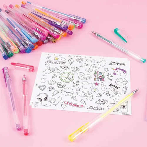 Miniatura 7 de Three Cheers for Girls by Make It Real - Juego de 30 bolígrafos de gel de colores con metal, pastel, neón, arcoíris y purpurina, bonitos bolígrafos