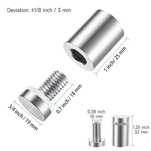 Miniatura 2 de LuckIn Paquete de 8 tornillos de separación para acrílico (3/4 pulgadas de diámetro x 1 pulgada de largo), accesorios de montaje de pared de acero