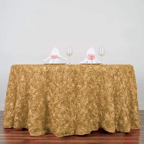 Miniatura 6 de BalsaCircle Mantel redondo con rosetas elevadas de satén champán de 132 pulgadas, para bodas, fiestas, comedor