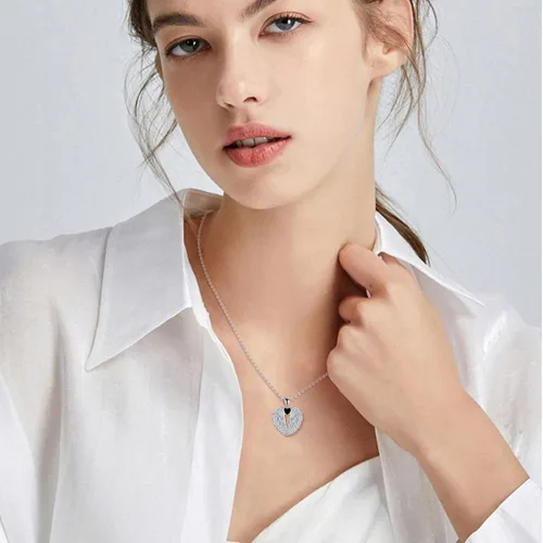 Miniatura 6 de YFN Collar de alas de ángel de plata de ley 925 con colgante de alas de ángel de la guarda, collar de piedra natal para mujeres y niñas, regalos