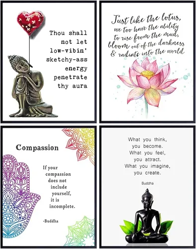 Decoración de pared con citas de Buda – Arte de pared de estatua de Buda – Decoración de meditación Zen – Arte de pared con cita inspiradora –