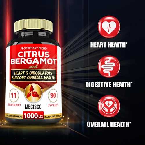 Miniatura 3 de Mecisco Suplemento de bergamota cítrica 11 en 1 de 1000 mg con chokeberry negro, berberina HCl y más – 90 cápsulas – Apoya la salud del corazón