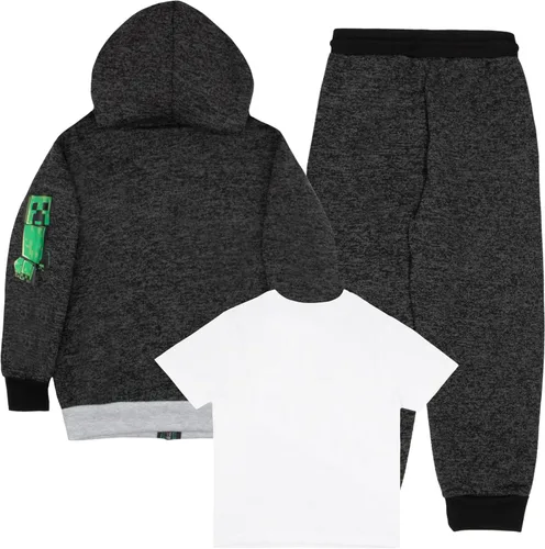 Miniatura 5 de Minecraft Creeper - Conjunto de 3 piezas para niños, sudadera con capucha y cremallera, camiseta de manga corta y pantalones deportivos