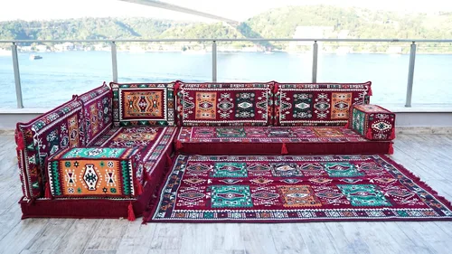 Miniatura 3 de arabicsofa Sofá de piso árabe granate en forma de L - Juego de asientos modulares de esquina para habitación de invitados