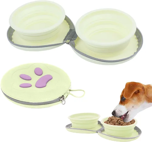 Miniatura 11 de Cuencos plegables para perros, 2 en 1, comedero de agua y alimentos portátiles para mascotas, viajes, campamento y caminar, 25 onzas (azul naranja)