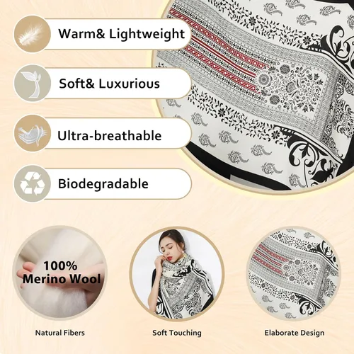 Miniatura 32 de DANA XU Manta de pashmina extragrande 100% de lana merina, bufanda de viaje, bufanda de cachemira para mujer, otoño e invierno, chal de gran