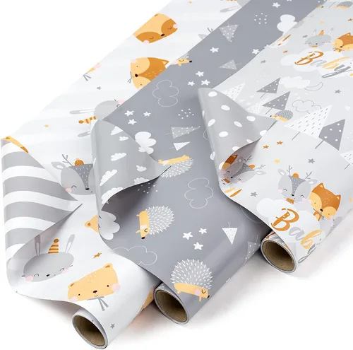 Miniatura 12 de WRAPAHOLIC - Papel de regalo para baby shower con diseño de oso - Rollo mini - 3 rollos - 17 pulgadas x 120 pulgadas - Papel de regalo con lazo
