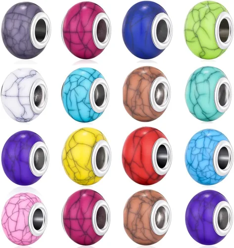 TianBo 100 Uds. Mezcla de Color Grande Agujero Perlas de Resina Grieta Ajuste Europeo Pulsera Espaciador para Joyería Fabricación SS01, Anillo
