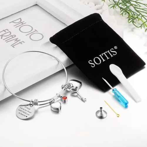Miniatura 3 de Pulsera de urna para cenizas con forma de corazón para cenizas de acero inoxidable con dije de mariposa o cruz