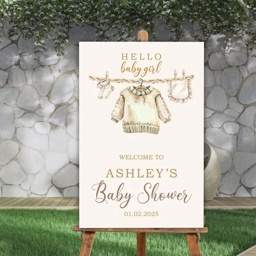 Miniatura 21 de Letrero de bienvenida personalizado para baby shower, con texto en inglés «A Little Sweetheart on the way» Baby Shower, cartel de bienvenida