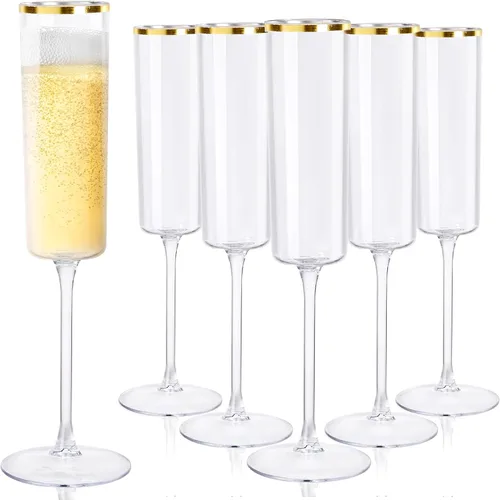 Miniatura 17 de Ciaell Paquete de 24 copas de champán de plástico – Copas de champán desechables transparentes de 6 onzas – Vasos cuadrados de plástico