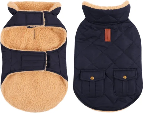 Miniatura 10 de Queenmore Abrigo de invierno para perro, chaqueta de vellón, ropa impermeable para perros para clima frío, acolchado de algodón grueso y cálido, Rosa