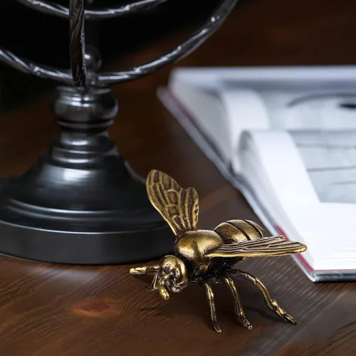 Miniatura 3 de 2 piezas de figuras de abejas doradas de latón, figuras de animales e insectos, estatua de Feng Shui, juguetes, decoración dorada para escritorio