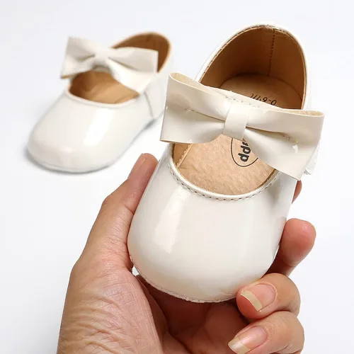 Miniatura 6 de Zapatos planos Mary Jane para bebés y niñas con moño, flores, suaves, recién nacidos, primeros pasos, zapatos de cuna, zapatos de vestir para bodas