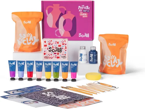 Sculpd - El kit original de cerámica para adultos - Arcilla seca al aire para adultos, herramientas, barniz, pinturas, pinceles, juego de arte y