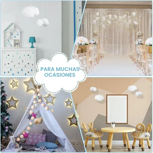 Miniatura 6 de Jetec 3 piezas de accesorios de nube artificial en forma de nube 3D, decoración colgante para habitación, adorno colgante decorativo para boda