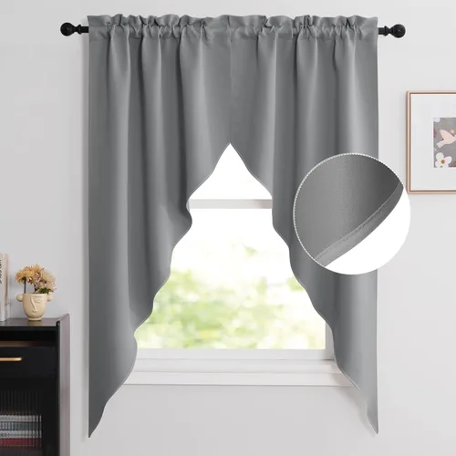 Miniatura 81 de NICETOWN Home Fashion - Cortinas de cocina con bolsillo para poste, cenefa festoneada a medida, cenefa festoneada sólida para ventana de Marrón