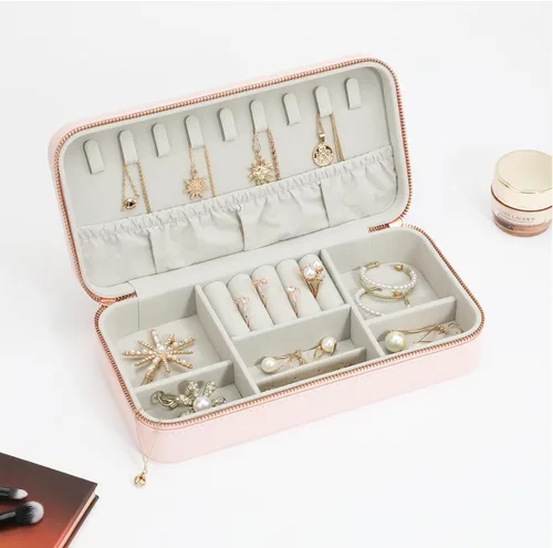 Miniatura 106 de Joyero pequeño, joyero de viaje portátil para mujer, mini organizador de viaje de 2 capas, regalo para mujeres y niñas, negro A