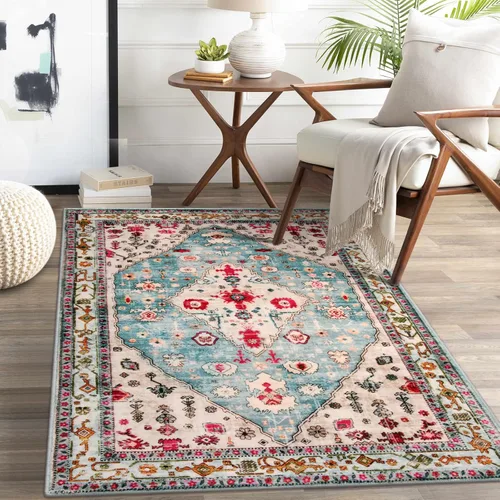 Miniatura 83 de Lahome Alfombra tribal bohemia de 2 x 3 pies, alfombra verde pequeña para entrada, suave, antideslizante, lavable, alfombra de baño bohemia de pelo