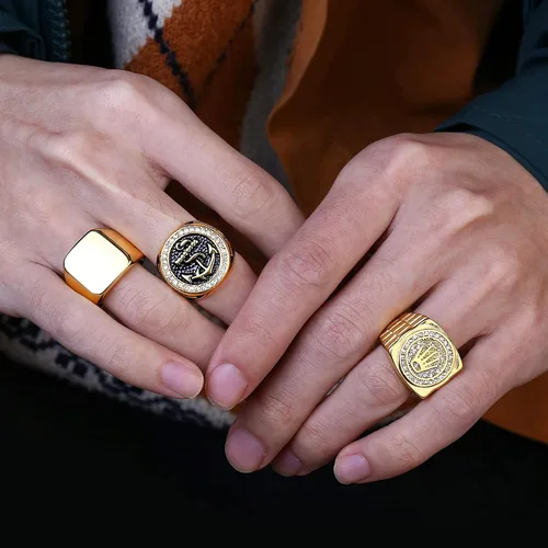 Miniatura 4 de Dochais 3 anillos para hombres y mujeres, de acero inoxidable, con circonita cúbica, de eslabones cubanos gruesos, vintage, con sello