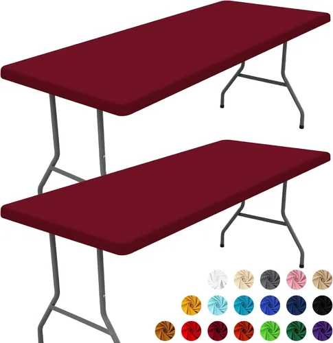Miniatura 45 de Moosfor Paquete de 2 manteles rectangulares de elastano de 4 pies, elásticos y ajustables para pícnic, cubierta de mesa de patio elástica y lavable