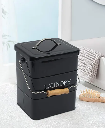 Miniatura 6 de Contenedor de polvo para ropa sucia, lata de almacenamiento de polvo de lavado con cuchara, tapa hermética y asas, caja de almacenamiento de Negro