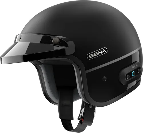 Sena Surge Mesh: Casco Inteligente para Motocicleta con Intercomunicador Habilitado, Cara Abierta (Negro Mate/Negro Brillante, M)