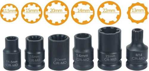 Miniatura 4 de Juego de 12 piezas de pinza de freno de impacto especial de 1/2 pulgada de llave de vaso cuadrada Kit de herramientas de freno compatible
