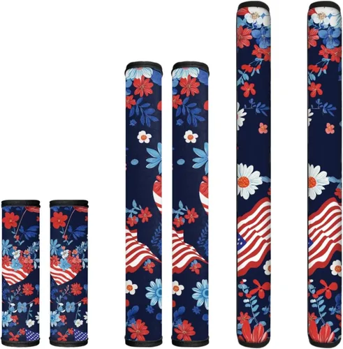 Miniatura 41 de Juego de 6 fundas para manijas de puerta con diseño de margaritas y flores americanas, 4 de julio, Día de la Independencia, fundas para manijas