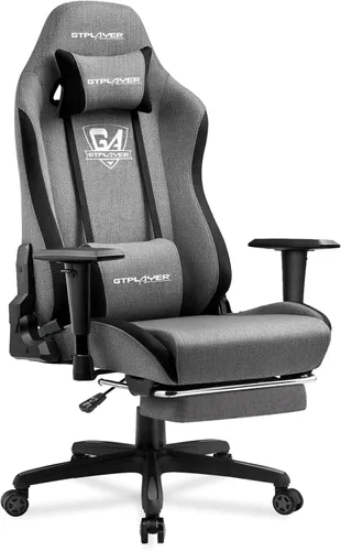 GTPLAYER Silla de juegos con reposapiés, tela transpirable, silla ergonómica grande y alta para computadora, 350 libras con soporte lumbar ajustable