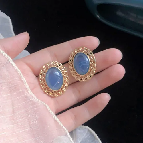 Miniatura 4 de Pendientes vintage ovalados con borde dorado para mujeres y niñas