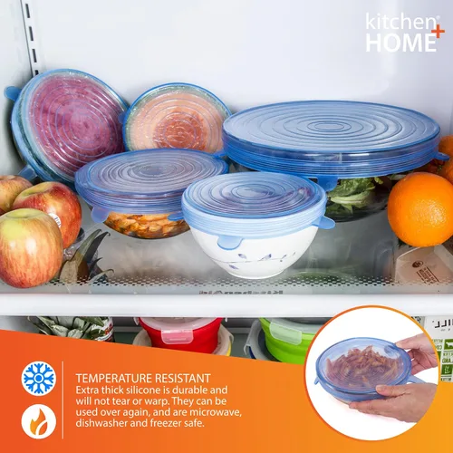 Miniatura 4 de Kitchen + Home - Juego de 10 tapas elásticas de silicona para guardar alimentos, sin BPA, aptas para lavavajillas, microondas, horno y congelador
