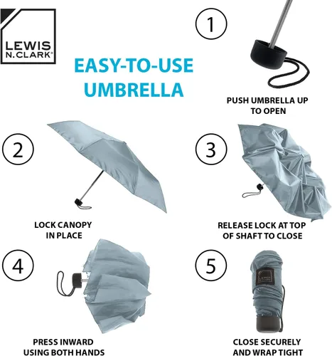 Miniatura 2 de Lewis N. Clark Portable Mini Travel Umbrella, Windproof & Water Repellent Fabric, 1 Year Warranty