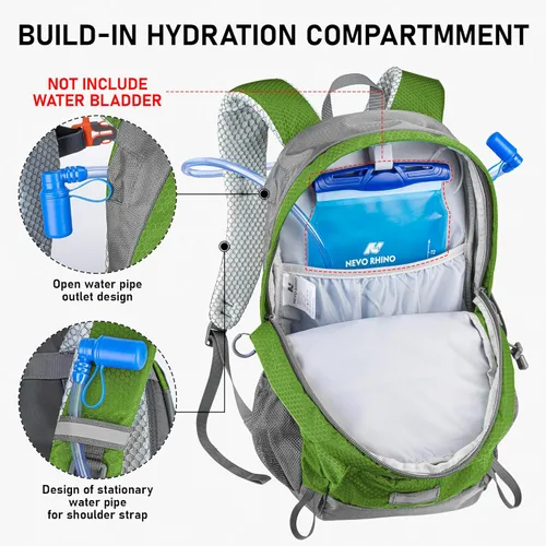 Miniatura 4 de N NEVO RHINO Mochila de senderismo 20L resistente al agua, mochila de día ligera para viajes, mochila pequeña para hombres y mujeres