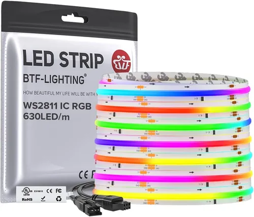 Miniatura 16 de BTF-LIGHTING FCOB WS2811 IC RGB COB - Tira de luces LED COB de 16.4 pies DC12V 630LED/m Flexible de Alta Densidad Uniforme Luz de Color Perseguidor