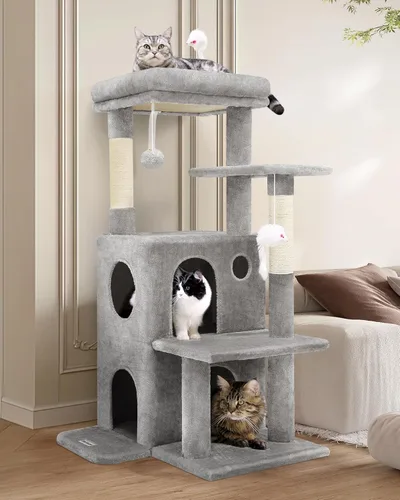 Miniatura 9 de Globlazer Torre de árbol para gatos de interior, casa de árbol para gatos adultos de 50 pulgadas para gatos adultos grandes con escalones, poste