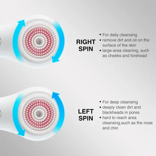 Miniatura 7 de Umickoo - Cepillo de limpieza facial con luz LED roja y azul, dispositivo de cuidado de la piel, recargable IPX7, resistente al agua con 5 cabezales