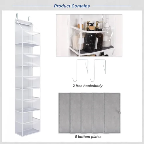 Miniatura 4 de Fixwal Organizador de puerta colgante para despensa con 5 estantes, organizador de habitación con bolsillos de plástico transparente, 25 lb de Blanco