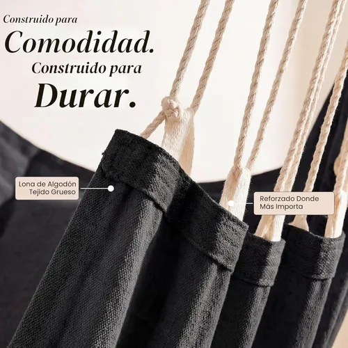 Miniatura 4 de Silla colgante hamaca columpio – Silla colgante para exteriores e interiores – Silla columpio hamaca – Instalación rápida y fácil con kit de Negro