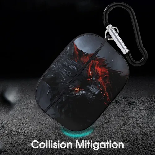 Miniatura 6 de Funda para auriculares con diseño de lobo negro grande con ojos rojos para AirPods Pro de 2ª generación con llavero, funda protectora rígida a