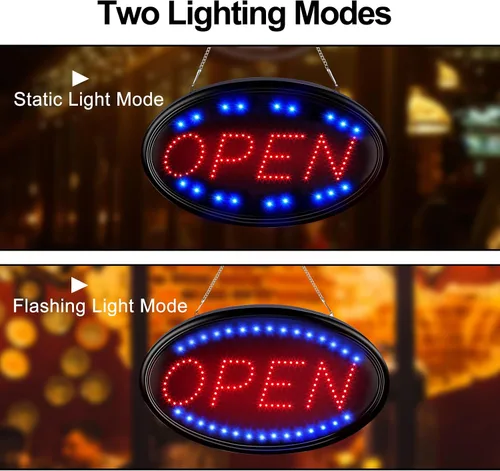 Miniatura 3 de Letrero LED de Abierto, FITNATE Grande 23x14 pulgadas Letrero de Negocio Abierto con Control Remoto Luz de Pantalla Eléctrica, 2 Modos Luces