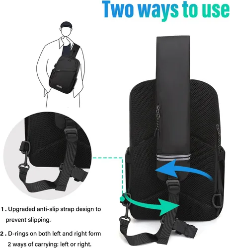Miniatura 5 de MOSISO Mochila bandolera de viaje para senderismo, bolsa cruzada grande con puerto de carga USB para hombres y mujeres, bolsillos de 3 capas, bolsa