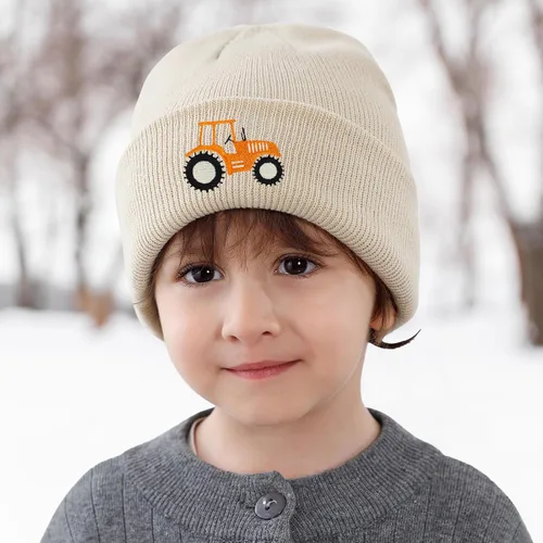 Miniatura 2 de Gorro de punto para niños pequeños con bordado de tractor para otoño e invierno