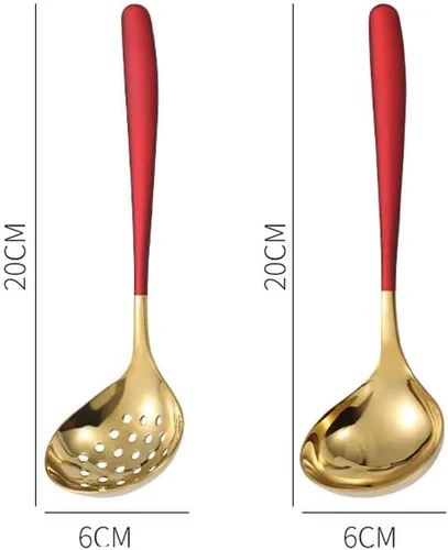 Miniatura 2 de Colador de sopa de oro rojo Colador de cucharas ranuradas Skimmer Colador Salsa Hot Pot Servidor de acero inoxidable Dorado rojizo