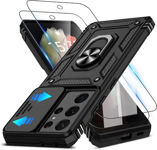 Miniatura 90 de ATUMP Funda para OnePlus Nord N200 5G con protector de pantalla HD con cubierta para cámara deslizante, soporte de anillo de rotación de 360°