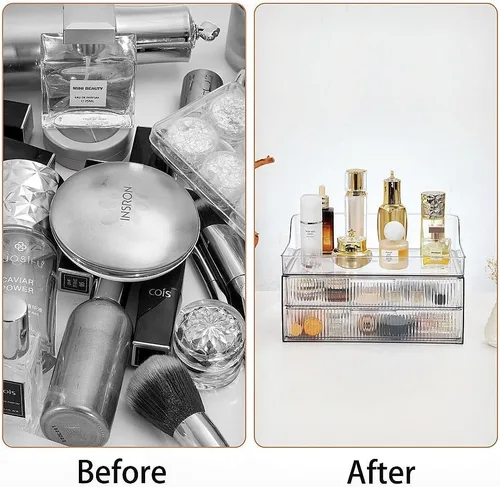 Miniatura 3 de Organizador de maquillaje para encimera, vitrinas de cosméticos grandes, organizador de cosméticos para el cuidado de la piel, 2 cajones