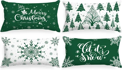 Miniatura 26 de Lanpn Fundas de Almohada Decorativas de Navidad 16x16 4 piezas, Negro Blanco Feliz Navidad Navidad Invierno Copo de Nieve Decorativas Vacaciones